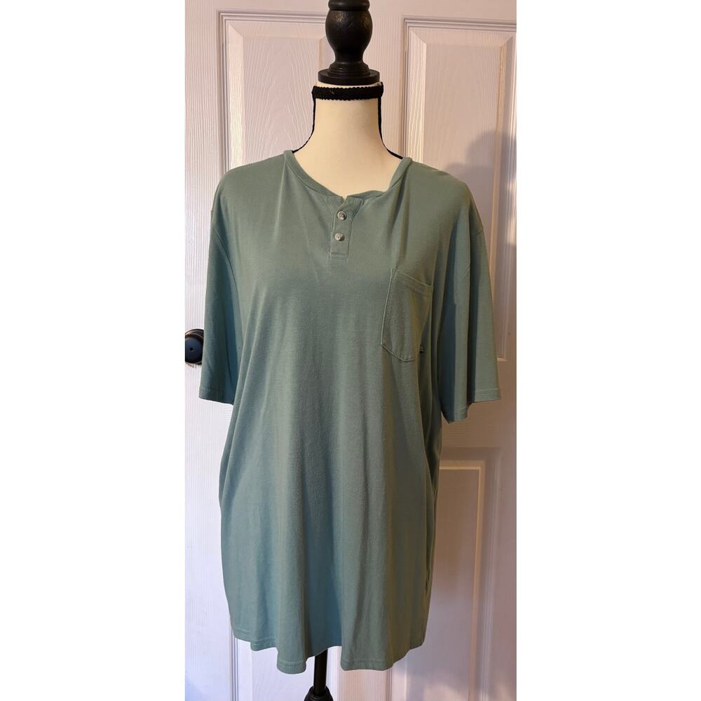 Free Fly Henley Short Sleeve Men’s XL Green Collarless Outdoors Lightweight